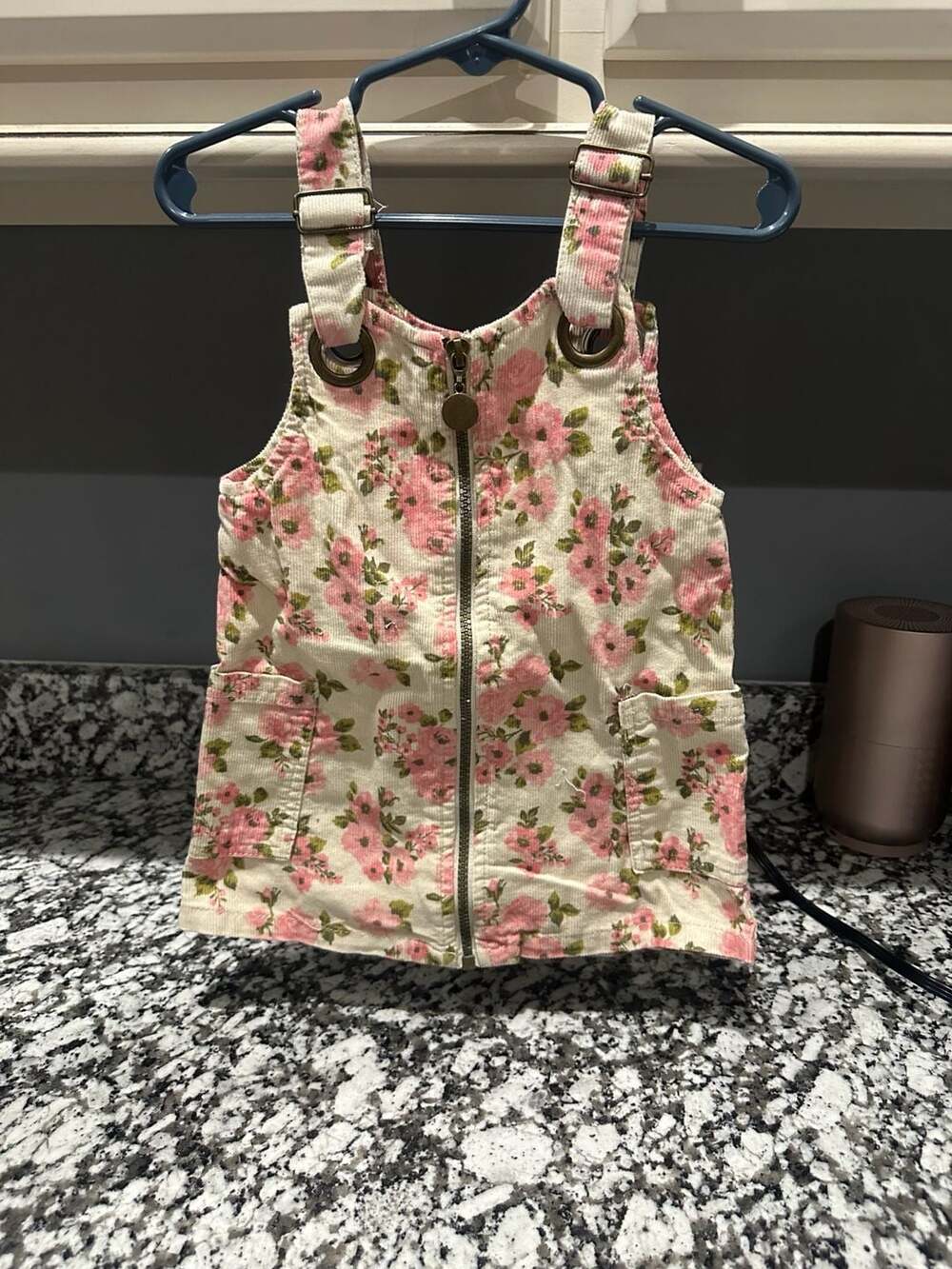 Little Lass Floral Corduroy Overall Dress Size 24M Pink White Vintage